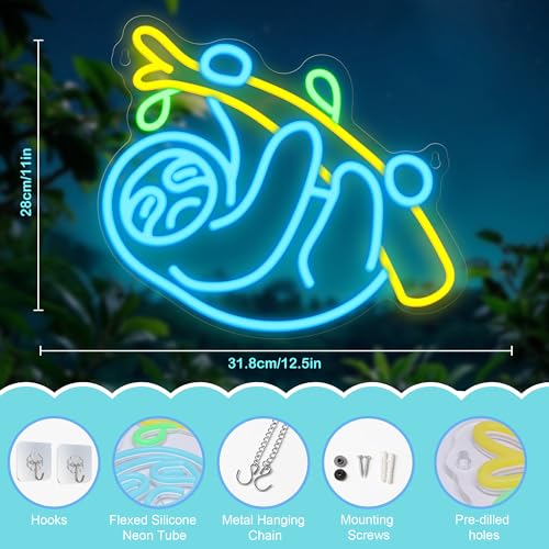 Image of CoolGift Mart Sloth Neon Sign, Sloth Lamp Wall Decor, Dimmable Birthday Party Decorations for Home, Patio, Garden, Bars, Restaurants, Hotels, Stores, Clubs, Ideal Gift for Friends, Family and Kids