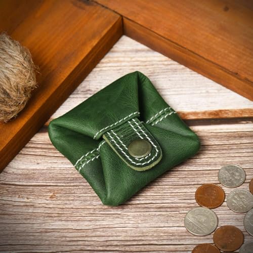Image of Contacts Handcrafted Leather Coin Pouch - Compact Change Holder & Mini Wallet for Men & Women - Green