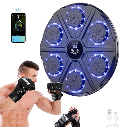 yorraka Music Boxing Machine adulto - 12 modos de velocidade boxer de parede musical com luvas de boxe - máquina de boxe de música com Bluetooth e contagem inteligente e luzes ao ritmo da música