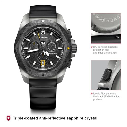 Victorinox I.N.O.X. Chrono, Large Swiss Made Men's Watch, Black Dial, 43 mm, 200m Water Resistant, Titanium Case, Rubber Strap, Quartz Chronograph Wrist Watch for Men| 242011 - Image 2