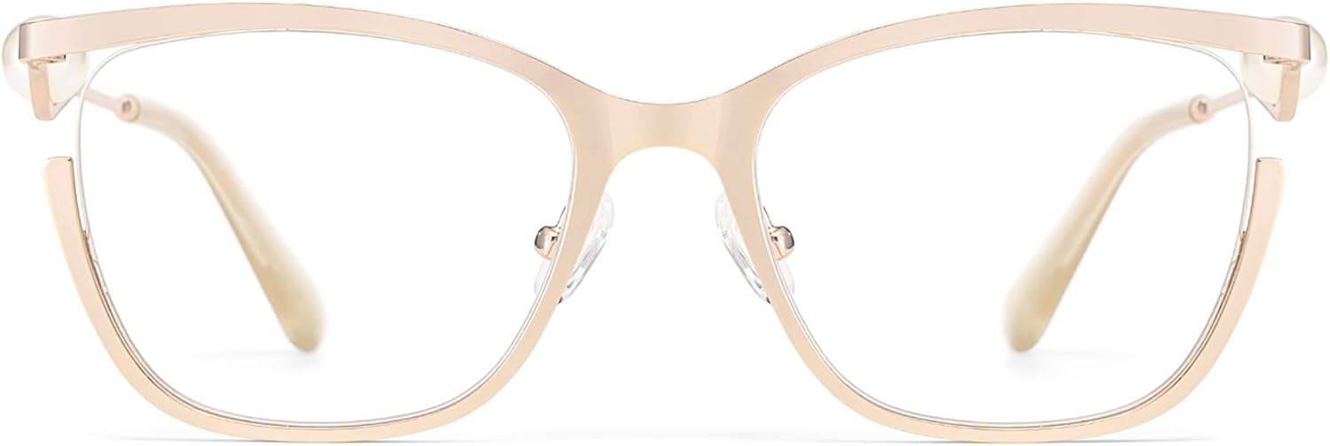 Zeelool Glasses Frames for Women Pearl Blue Light Glasses Fashion Metal Butterfly Eyeglasses Semi Rim Anti Eyestrain Aria