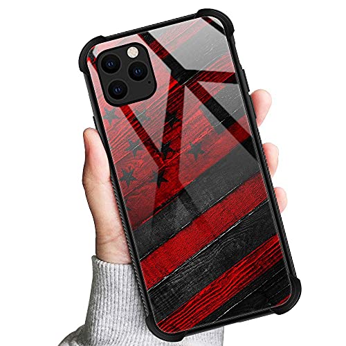 Iphone 11 Case, Black Red Wood Grain American Flag Iphone 11 Cases For Men Women Fans,Design Pattern Back Bumper Shockproof Anti Scratch Reinforced Corners Soft Tpu Case #TOP5