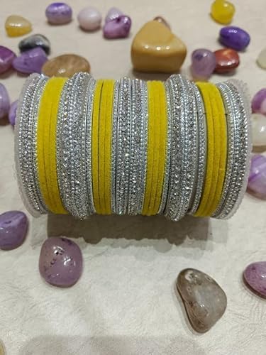 CELESTE Traditional Indain Bangle Set, Royal Heritage Indian Bangle SetBridesmaid Gift Exquisite Bridal Bangles Set (Yellow, 2.10(Extra Large))