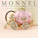 1 X Z607 Cute Big Pink Princess Pumpkin Carriage Crystal Charm Keychain Key Ring