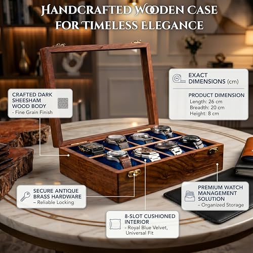 Image of Royal Craft Expertise Mens Watch Box,Watch Display Case,Indian Rosewood Watch Box Case Organizer For Men,Velvet Lining Glass Lid,Solid Gift For Him,Made For Special Occasions|Heavy And Solid Wood