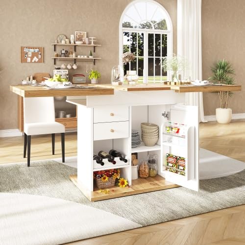 Merax Extendable Dining Table, Telescopic Table (110-140Γ80 cm), Foldable Kitchen Table for 4-6 People, Space-Saving Design with Snack Rack, for Kitchen and Living Room