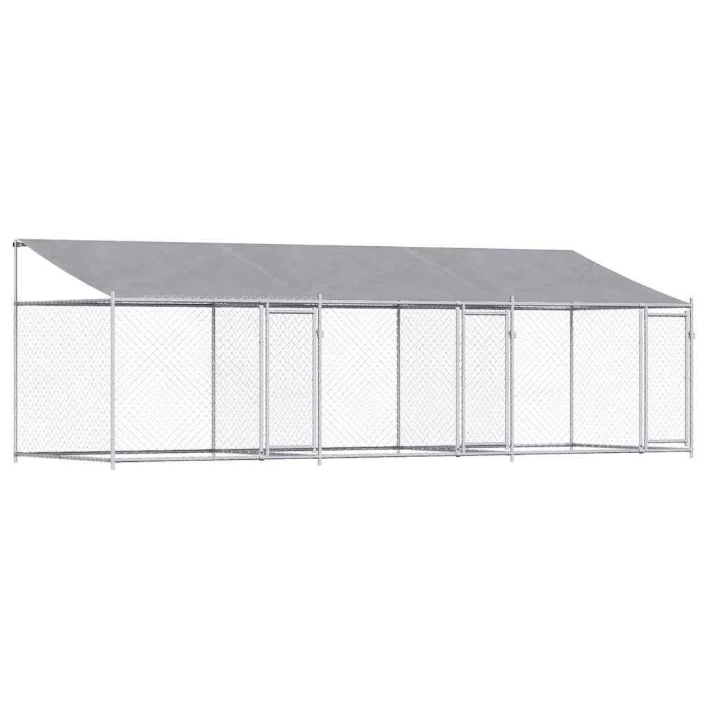 Cage pour chien avec toit et portes gris 6x2x2m acier galvanisé