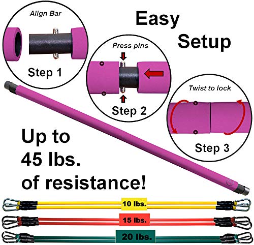 Portable Pilates Bar Kit With Resistance Bands, 6 Stackable Tension Ropes, Adjustable Strap Length, Foot Loops, Home Workout Equipment For Women. Fitness Exercises For Strength Training. #TOP2