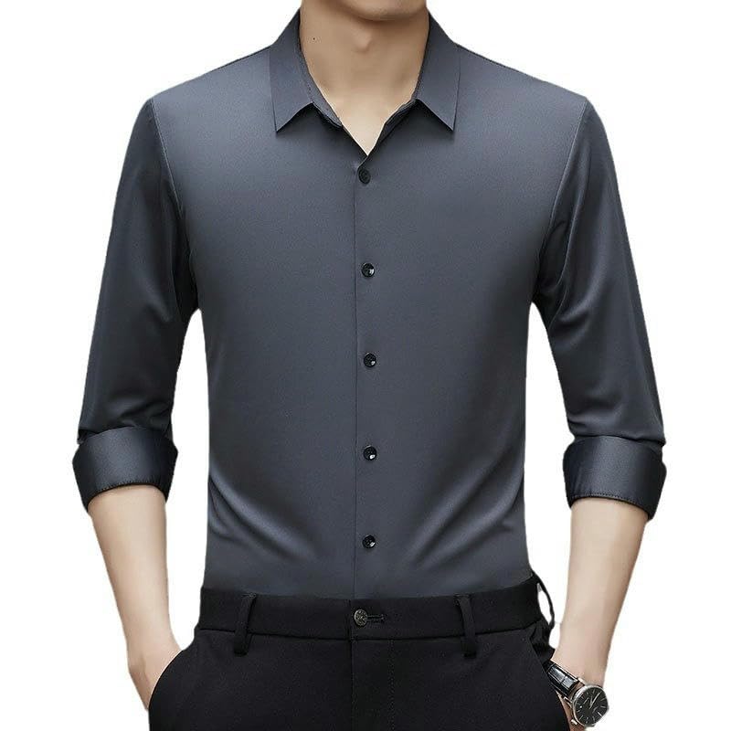 Chemise manches longues homme haut de gamme coupe fluide sans couture à revers épuré