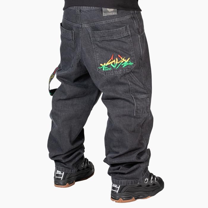 Jeans Baggy Uomo - Denim Nero Oversize Streetwear Hip Hop Skate - 100% Cotone Made in Italy - Tasca Rasta Artigianale - Taglie 40-56