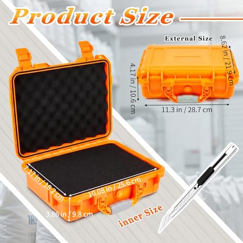 Image of Relaxweex 1 Pcs Waterproof Hard Case with DIY Customizable Foam Insert Portable Protective Case with Knife for Camera Drones Equipments Tools Test Instruments(Orange,11.3 x 8.7 x 4.2 Inch)