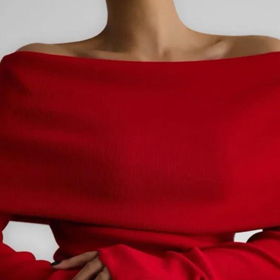 Kelsiop Maglione da donna a maniche lunghe, con spalle scoperte, vestibilità aderente, autunno inverno