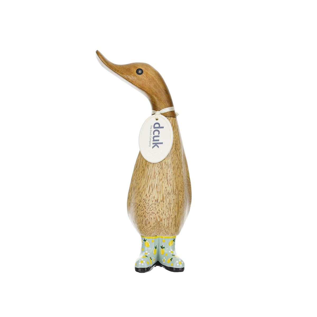 DCUK Natural Wooden Duckling with Wild Lemon Boots – Hand-Carved & Painted Wooden Ornament