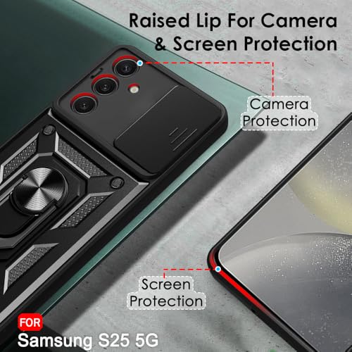 Image of TheGiftKart Tough Armor Bumper Back Cover Case for Samsung Galaxy S25 5G | Sliding Camera Cover, Kickstand & Ring Holder | 360 Degree Protection Back Cover Case for Samsung S25 5G (PC & TPU, Black)