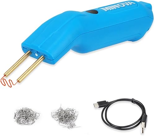 MINOVA Pistola soldadora de plástico inalámbrica, kit de soldadura de plástico mejorado con batería recargable de 2.0 Ah, 2 tipos de grapas,