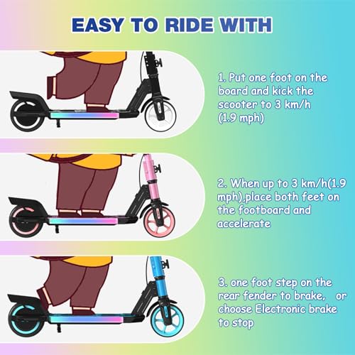 RCB R12 Electric Scooter for Kids age 6-12, Up to 9.3 mph & 6.2 Miles, 6.5" Foldable Electric Scooter, LED Display,LED Rainbow Light,Two Types of Braking,Gift for Kids - Image 6