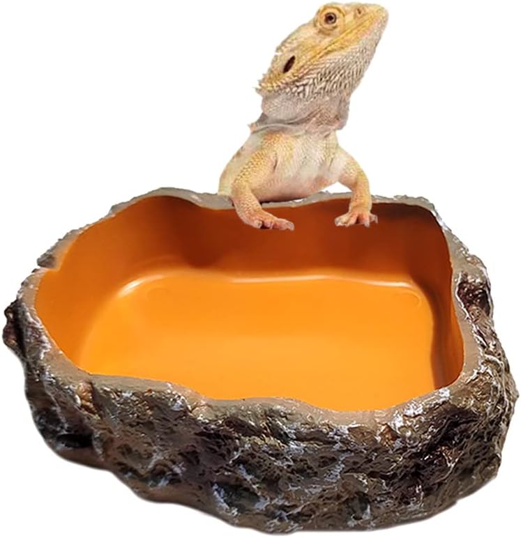 RunXF Simulation Rock Reptile Feeding Bowls Resin Feeder