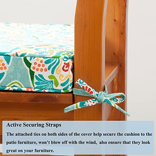 Funhome Patio Chair Cushions 18.5 X 18.5 X 2.5 Inch,Waterproof Outdoor Seat Cushions For Patio Furniture 2 Pack, Sqaure Chair Pads For Wicker Chair Seat, Cyan Circle #TOP4