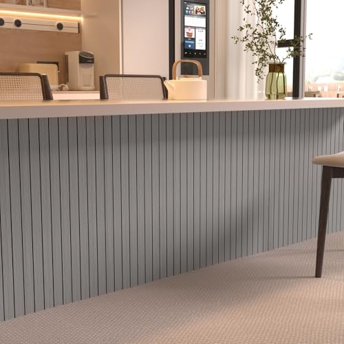 Image of Peel and Stick Wood Slat Wall Panels, Grayish Brown, 118 x 15.7 in | 3D Fluted, PVC Paneling for Accent Wall, Ceiling, Living Room, Office, Bedroom