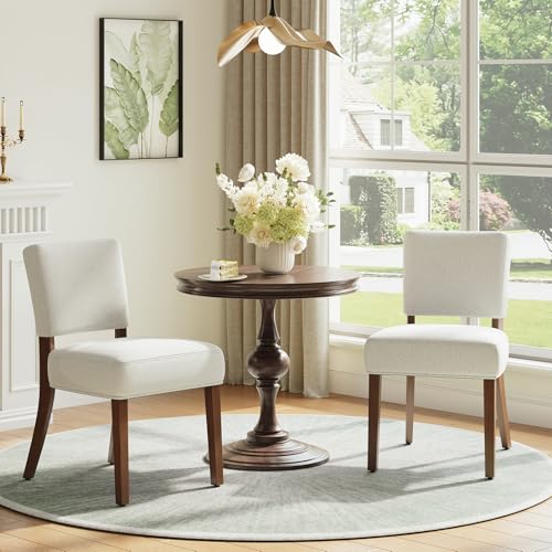 Image of COLAMY Upholstered Dining Chairs Set of 2, Fabric Kitchen Chairs with Padded Seat & Back, Solid Wood Legs, Modern Simple Dining Room Chairs for Kitchen, Dining Room, Living Room, Beige