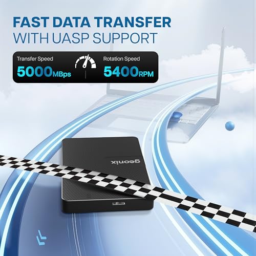 Image of GEONIX PowerShell S3 1TB Portable External Hard Drive 2.5-Inch SATA USB 3.0, Up to 5Gbps with UASP Support, Tool-Free Setup, LED Indicator, Compatible with Windows /Mac /Linux (3 Yr Warranty)(Black)