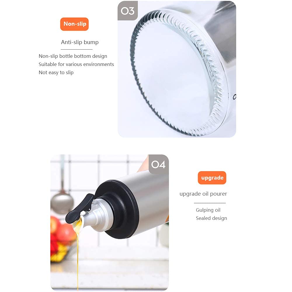 MRKU Ölspenderflasche, auslaufsicher, für Küche, Kochen, Olivenöl, Essig, 650 ml, mit Skala, Glas-Essig-Set