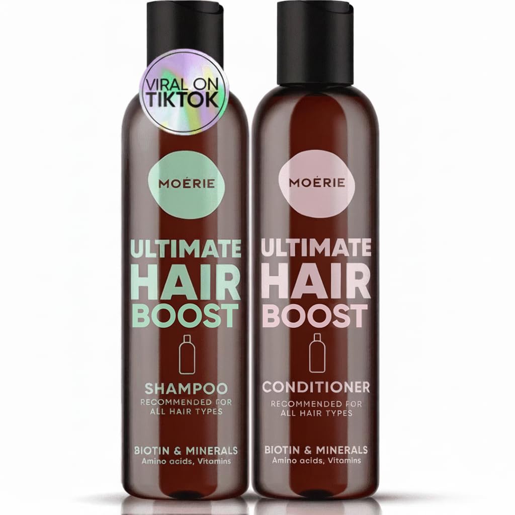 Moerie Volumizing Shampoo and Conditioner for Hair Loss - Thickening Products with Ingredients of Natural Origin - Over 100 Active Ingredients for Thick, Long, Luscious Hair, 2 X 8.45 Fl Oz