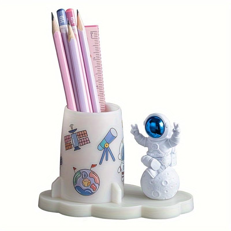 Image of Street27 Astronaut Figurine Stationery Pencil Holder Cartoon Decorative Ideal Gift For Office Classroom Home Desk Pen Pencil Holder Organizer Gifts Adults Kids 360 Rotating (Blue)