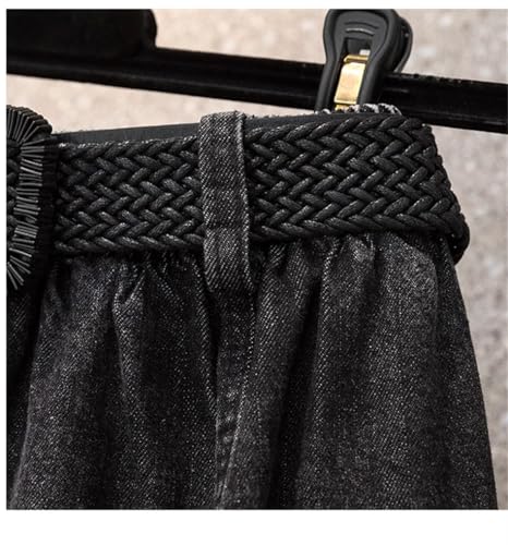 Women Pleated Casual Midi Skirt High Waist Solid A Line Loose Office Lady Jeans Skirts4