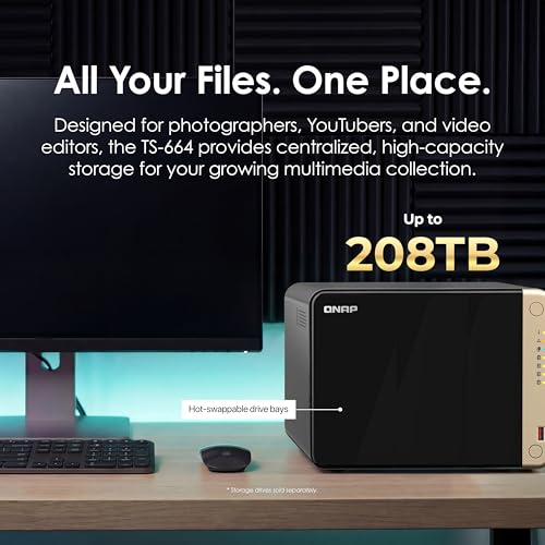 Image of QNAP TS-664-8G-US 6 Bay High-Performance Desktop NAS with Intel Celeron Quad-core Processor, M.2 PCIe Slots and Dual 2.5GbE (2.5G /1G /100M) Network Connectivity (Diskless)