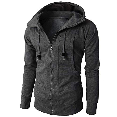 Cebbay Liquidación Sudadera para Hombre Otoño e Invierno Bolsillo con Cremallera con Capucha Delgado Sudadera con Capucha para Hombre(Gris Oscuro, EU Size 2XL = Tag 3XL)