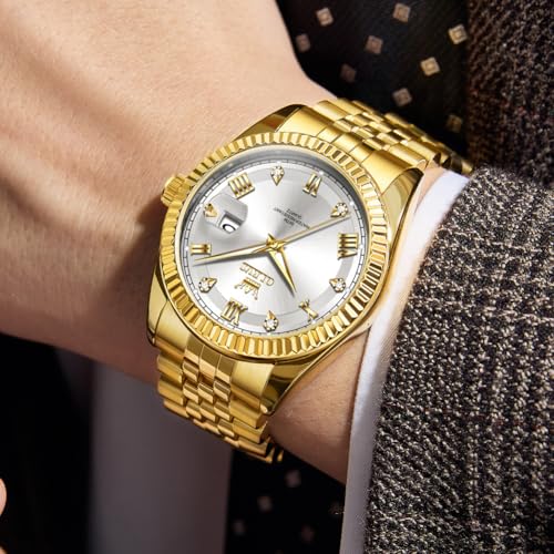 Image of OLEVS Classic Mens Watch Diamond Analog Luxury Watches Stainless Steel Waterproof Date Two Tone Luminous Watch for Men