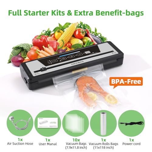 Image of Vacuum Sealer Machine | Powerful 85kPa Suction | Bags and Cutter Included | Compact One-Touch Automatic Food Sealer with External Vacuum System | Preserve Freshness, Prevent Freezer Burn