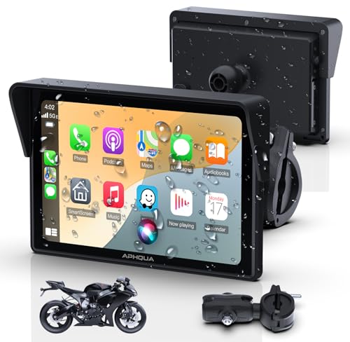APHQUA 522 CarPlay Moto Pantalla Táctil Impermeable de 5 Pulgadas, CarPlay y Android Auto Inalámbricos, Bluetooth, Navegación GPS, Siri y Asistente de G00gle