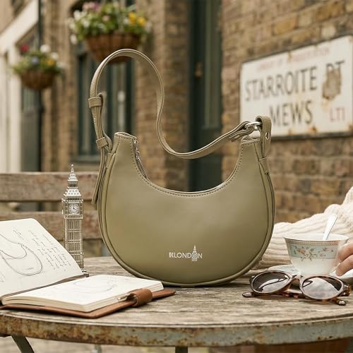 Image of K London Women's Vegan Leather Half Moon Bag | Stylish Black Shoulder Hobo | Compact Baguette Purse for Office, Casual, Party & Travel Use