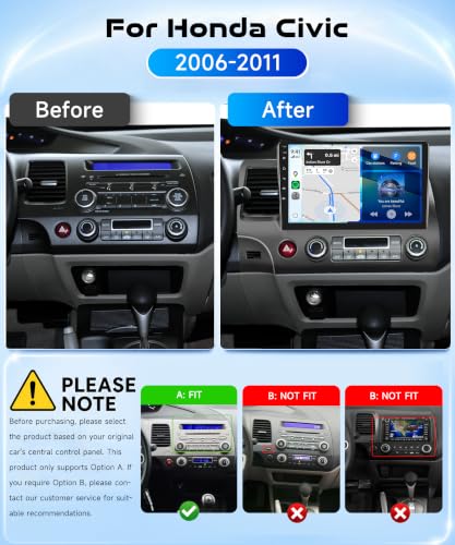 Image of 8 CORE 6G+128G Car Radio Stereo for Honda Civic 2006-2011 with Wireless CarPlay Android Auto, 10.1 Inch 1280 * 720P IPS Touch Screen Android 15 GPS 5Ghz-WiFi Bluetooth 32-Band DSP SWC Backup Camera
