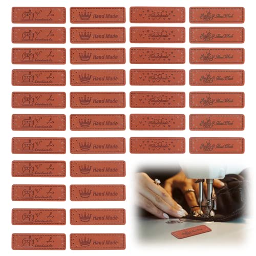Etiquetas De Etiquetas Hechas A Mano De Cuero PU Etiqueta En Relieve Hecha A Mano Etiquetas De Ropa De Cuero Coser Etiquetas De Cuero Hechas A Mano Para Manualidades Tejer Coser (100 Piezas) Cover