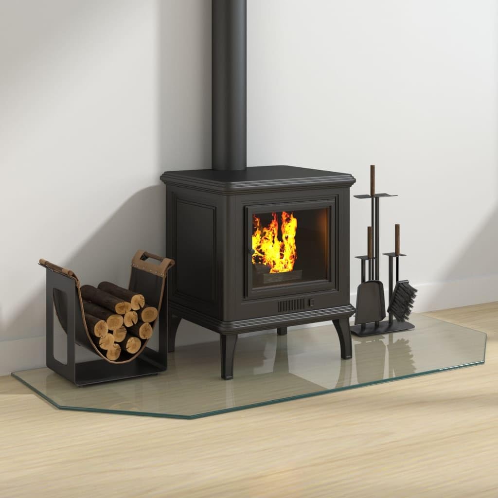 Homgoday Piastra in vetro per camino, esagonale, 120 x 50 cm, protezione per pavimenti in parquet e laminato, base per stufa resistente alle alte temperature, accessori per la copertura del pavimento
