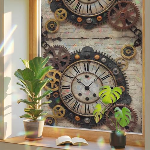 Vinilo decorativo para ventana estilo Vintage Gear Clocks 17.7 x 78.7 pulgadas