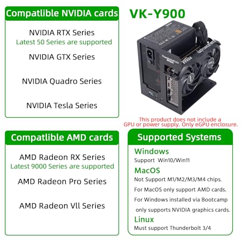 Image of Thunderbolt 3 /4 eGPU Enclosure Compatible with USB4, Support NVIDIA AMD Graphics Card and PCIe Cards, Using ATX Power Supply, Support PD 85W Charging (VK-Y900)