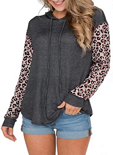 EVALESS Women Hoodies Long Sleeve Color Block Drawstring Sweatshirts Pullover Top Gray 2XL 18 20