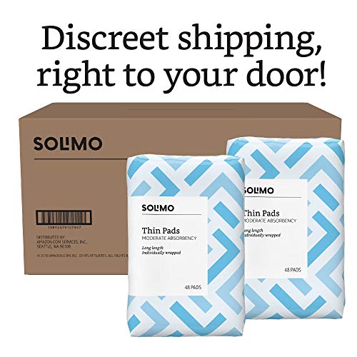 Amazon Brand - Solimo Thin Incontinence, Bladder Control & Postpartum Pads for Women, Long Length, Moderate Absorbency, 96 Count, 2 Packs of 48 - Thumbnail 6