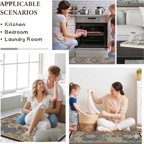 Image of VANZAVANZU KIMEE 2 Pcs Kitchen Mat Set - Non-Slip Water Absorbent Floor Mats for Kitchen & Sink Runner - Soft Cushioned Rugs with Vintage Tile Print Design (120x40 cm + 40x60 cm)