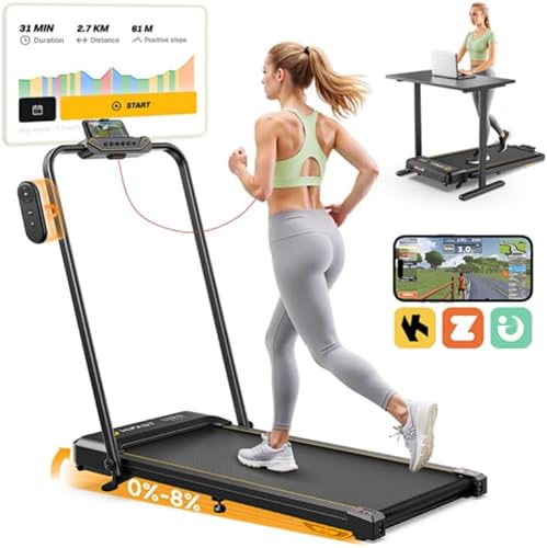 Walking Pad Treadmill, 3 in 1 Foldable Under Desk Treadmills for Home Office, Small Walking Pad with Incline Handle Bar, 300lbs Capacity 2.5HP