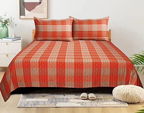 Image of AIRWILL, 200GSM Handloom Cotton Double Bedsheet with 2 Pillow Covers (Beast Orange)