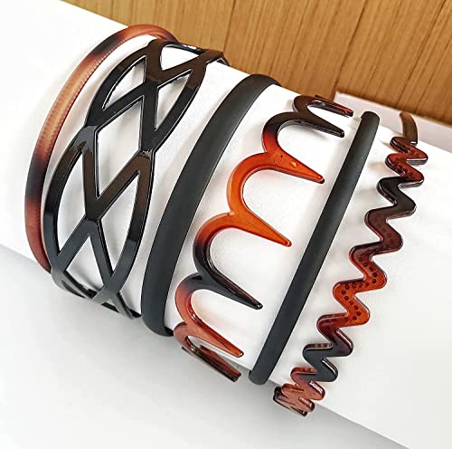 ANNACREATIONS Glossy Black Brown Plastic Teeth Comb Multi Mix Headbands DIY Hair Bands For Girls & women (Set of 6 Pcs) - Image 4