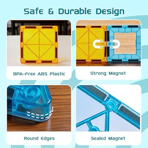 Image of Amazon Brand - Jam & Honey Magnetic Tiles Building Blocks for Kids 3+ Years - 16 pcs | STEM Learning Educational Toy | Creative & Constructive Play | Brain Development Toy | Transparent Starter Set | Multicolour