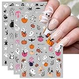 JMEOWIO Nagelsticker Halloween 8 Blatt Nail Art Sticker Selbstklebend Nagelaufkleber Süßer Geist Rosa Kürbis Dekoration Nageldesign Zubehör