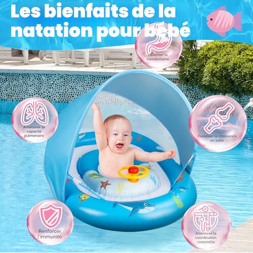 Bouée bébé empêcher le retournement Ninonly avec abri solaire pour baigner bébé sans risque - 5