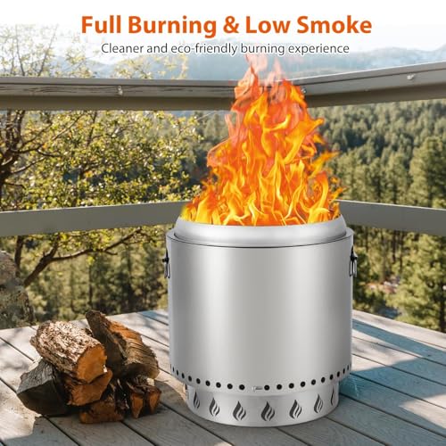Portable Smokeless Fire Pit with Double Wall Design, Efficient Burn, Removable Ash Pan & Poker - Lightweight Stainless Steel Outdoor Firepit for Camping, Barbecuing, and Roasting Marshmallows